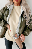 Color Block Fake Two Pieces Button Hooded Jacket