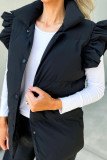 Plain Flutter Sleeves Puff Buttoned Vest Jacket