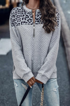 Leopard Zipper Collar Sweatshirt 