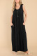 Black Sleeveless Buttons Wide Leg Rib Knit Jumpsuit