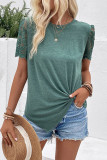 Green Twisted Puff Lace Sleeves Top