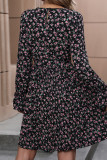Black Floral Printing Mini Dress 