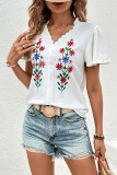 White V Neck Embroidery Lace Blouse