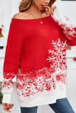 Red Off Shoulder Christmas Pattern Sweater