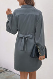 Grey Button Up SHirt Split Dress 