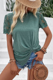 Green Twisted Puff Lace Sleeves Top
