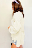 White Exposed Seam Patchwork Bubble Sleeve Waffle Knit Top