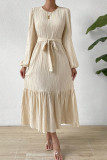 Beige Pleated Maxi Dress With Belt