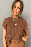 Chestnut Crew Neck Cable Knit Short Sleeve Sweater