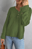 V Neck Button Stitching Knitting Pullover Top 