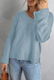 V Neck Button Stitching Knitting Pullover Top 