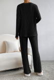 Black Ribbed Knit V Neck Slouchy Two-piece Outfit