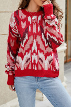 Red Aztec Knitting Pullover Sweater 