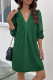 Green V Neck Pin-Tucked Puff Dress