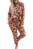 Pale Chestnut Leopard Long Sleeve Top and Drawstring Pants Set