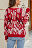 Red Aztec Knitting Pullover Sweater 