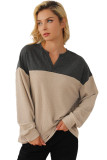 Carbon Grey Notched Neck Colorblock Corded Sweatshirt