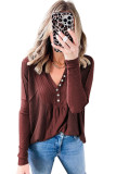 Red Dahlia Waffle Ribbed Knit Patchwork Henley Top