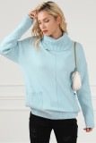 Beau Blue Ribbed Patch Pocket Cowl Neck Tunic Sweater