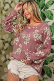 Rose Red Lively Tiger Print Casual Sweatshirt