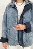 Blue Washed Quilted Zipper Denim Jacket