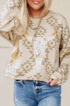 Parchment Steer Head Graphic Aztec Pullover Sweatshirt