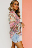 Chestnut Vintage Floral Print Puff Sleeve Buttoned Shirt