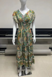 Boho Vintage V Neck Maxi Dress 