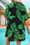 Tropical Print Short Sleeves Kimono With Elastic Shorts 2pcs Set