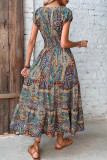 Boho Vintage V Neck Maxi Dress 