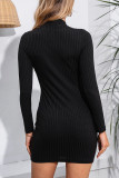 Black Button Knitting Mini Dress 