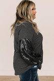Black Plus Size Sequin Bubble Sleeve V Neck Knit Top