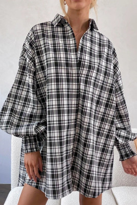 Multicolour Bishop Sleeve Plaid Oversized Shirt