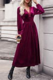 Wine Red Crochet Velvet Dress 