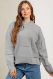 Gray Mock Neck Checkered Textured Sweater