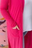 Strawberry Pink Plus Size Side Split Pockets Duster Cardigan