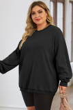 Black Plus Size Corded Round Neck Sweatshirt