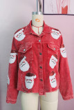 Plain Santa Embroidery Patchwork Corduroy Jacket