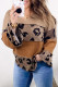 Light French Beige Plus Size Leopard Colorblock Patchwork Wide Sleeve Top