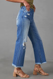 Distressed Ripped Raw Hem Denim Jeans 