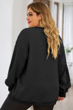 Black Plus Size Corded Round Neck Sweatshirt