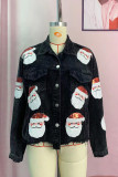 Plain Santa Embroidery Patchwork Corduroy Jacket