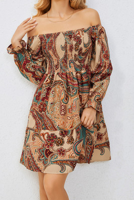 Off Shoulder Vintage Boho Dress 