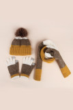 Striped Knit Beanie Hat With Scarlf And Glove 3pcs Set