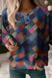 Plaid Colorblock Buttons Sweatshirt 