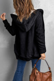 Black Buttoned Hooded Open Front Knitted Sweater
