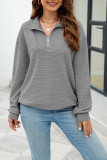 Plain Zipper Down Texture Pullover Sweatshirt