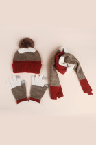 Striped Knit Beanie Hat With Scarlf And Glove 3pcs Set