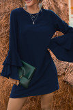 Navy Ruffle Sleeves Mini Dress 