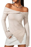 Apricot Off Shoulder Texture Stripe Long Sleeves Top